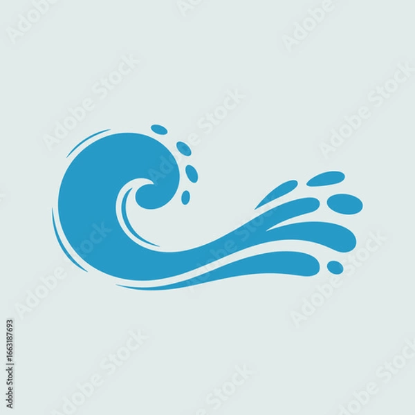 Fototapeta Blue Ocean Wave Splash Vector Illustration – Water Wave Icon Design for Summer, Surfing, Beach, Sea, Nature, Logo, and Decoration.