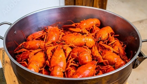 Obraz Cooked crayfish in a large pot