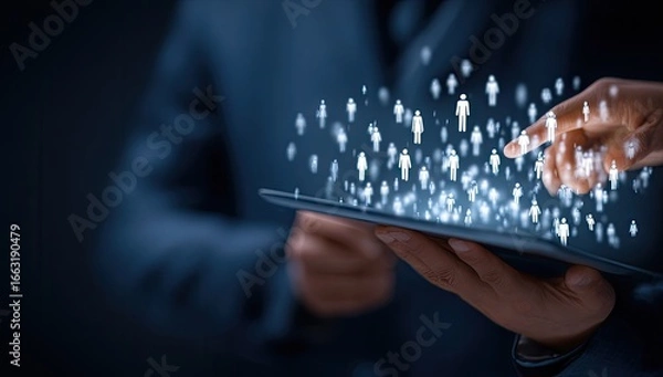 Fototapeta Digital human resource management; selecting and managing employees using a tablet