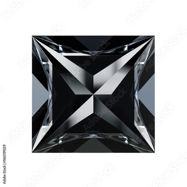 Fototapeta Square princess-cut black diamond sleek matte gloss on transparent background