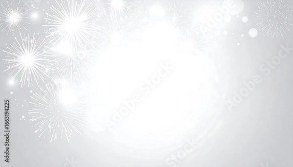 Fototapeta Festive, light gray backdrop with white fireworks