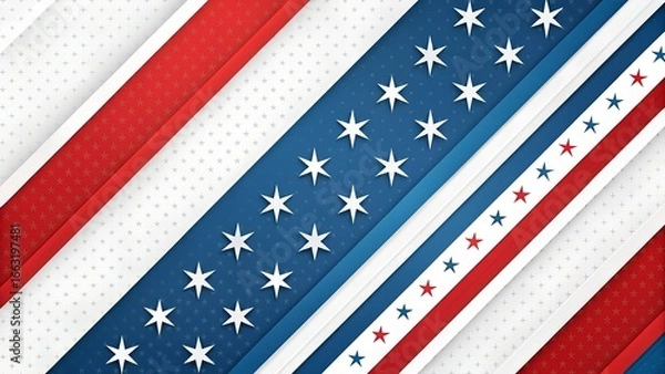 Fototapeta Abstract illustration featuring red and blue diagonal stripes with white stars, creating a patriotic theme suitable for various design projects and backgrounds