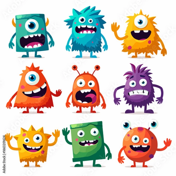 Fototapeta Fun, friendly monsters for kids, playful designs for children's projects