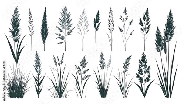 Fototapeta Collection of stylized grass