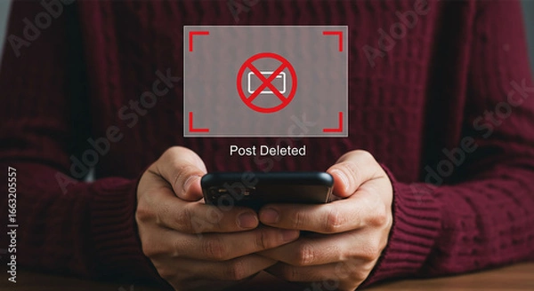 Obraz Digital Erasure: A person holds a smartphone, highlighting digital content deletion or privacy concerns in this impactful illustration.