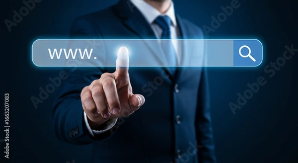 Obraz Businessman Using Virtual Search Bar and Internet Browsing Concept