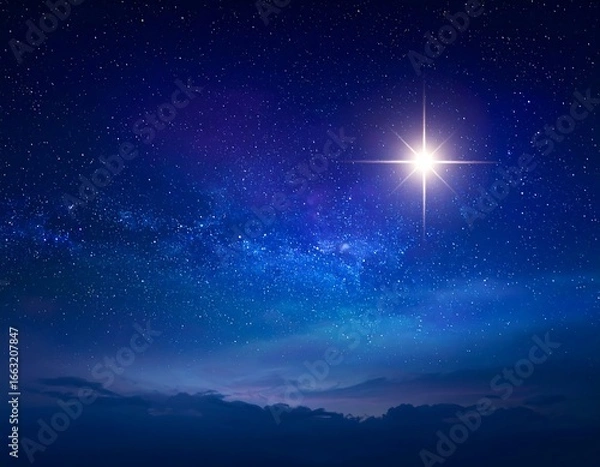 Obraz Starry night sky with bright star