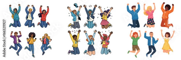 Fototapeta Happy Young People Jumping for Joy Set