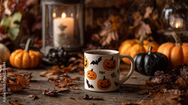 Fototapeta ジャックオランタン柄のマグと秋の装飾