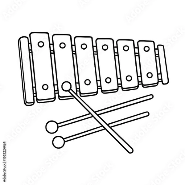 Fototapeta Xylophone, drawing outline, transparent background