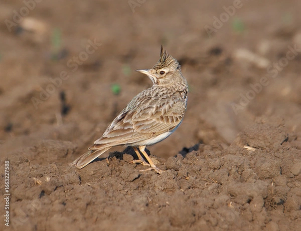 Obraz The crested lark bird on the ground, Galerida cristata