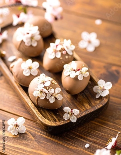 Obraz Delicate chocolate eggs adorned with spring blossoms