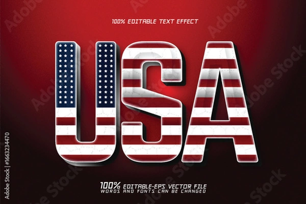 Fototapeta usa united state of america flag in text editable text effect	
