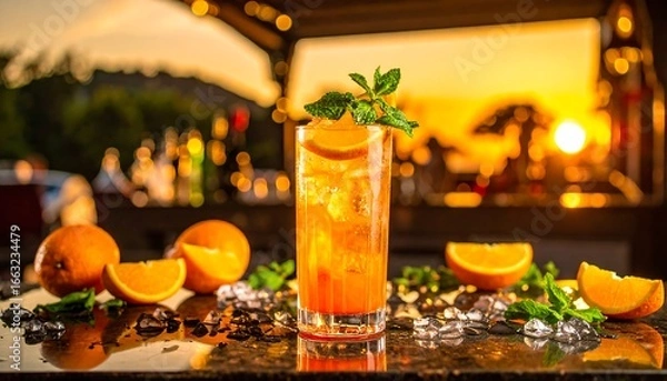 Obraz Sunset cocktail at an outdoor bar