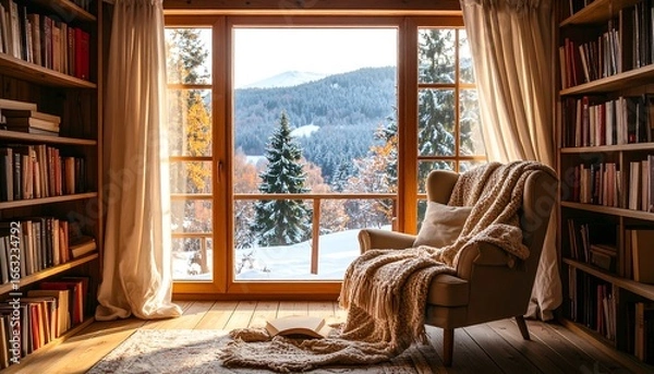Fototapeta Cozy winter reading nook (1)