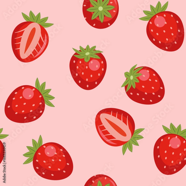 Fototapeta Ripe strawberries - vector seamless pattern, background for printing and design.