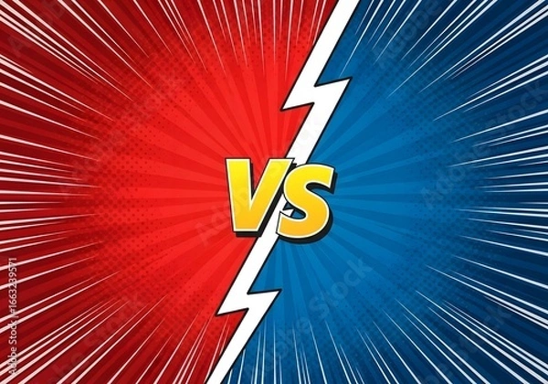 Obraz Versus comic style background with red and blue halftone and lightning