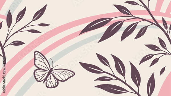 Obraz Butterfly and Foliage with Pastel Rainbow