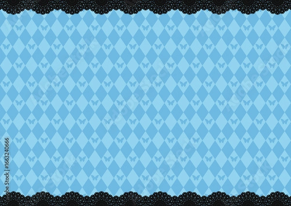 Fototapeta 上下レース×蝶&ダイヤ柄(ブルー)