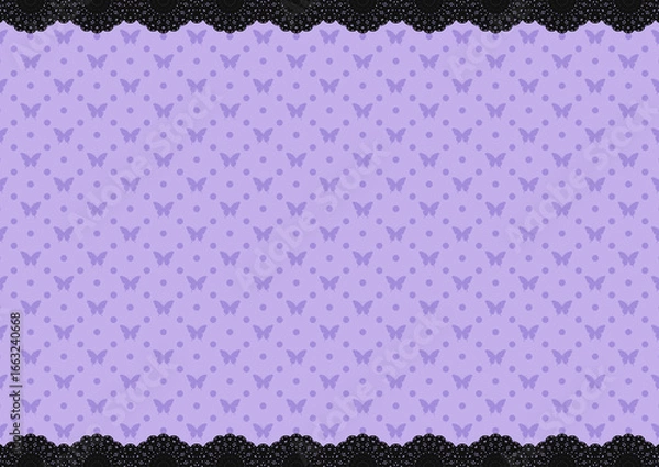 Fototapeta 上下レース×蝶&ドット(パープル)