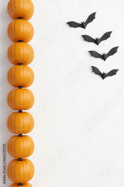Obraz Halloween Greeting Card with Pumpkins and Flying Bats