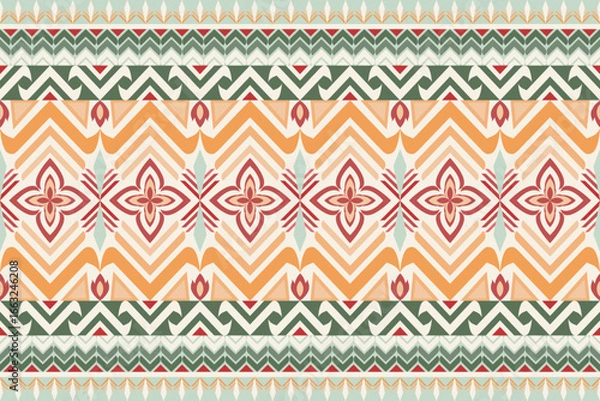 Fototapeta Fabric geometric pattern For Horizontal textiles or wallpaper and background.Red, green,orange tone