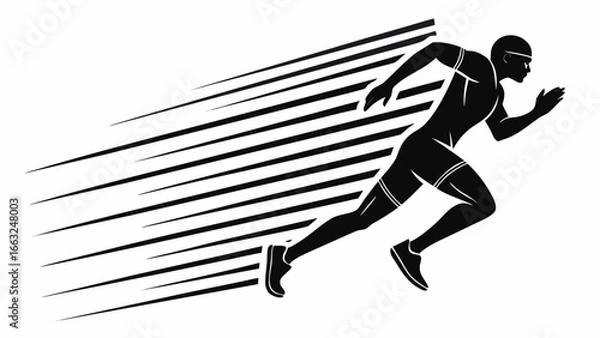 Fototapeta Silhouette of a runner in motion with speed lines indicating fast movement and athleticism depicted created with generated ai