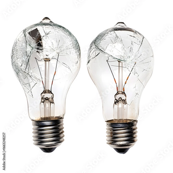 Obraz Broken Light Bulbs on White Background - Professional Stock Photo