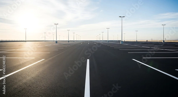 Obraz Vast Empty Parking Lot on a Sunny Day Exploring Parking Lot Aesthetics