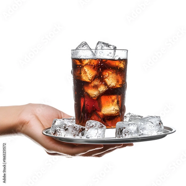 Fototapeta Professional Hand Holding Cola and Ice Tray - Refreshing Drink Concept