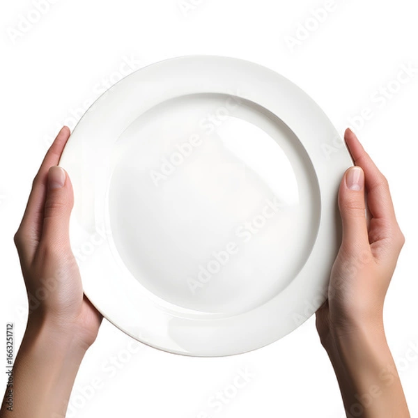 Obraz Empty White Plate Held by Hands on Isolated Background