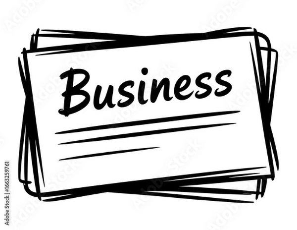 Fototapeta Hand drawn sketch of business card stack in black and white vector illustration