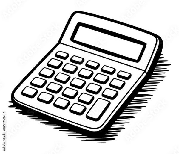 Fototapeta Hand drawn sketch calculator illustration in black and white vector style