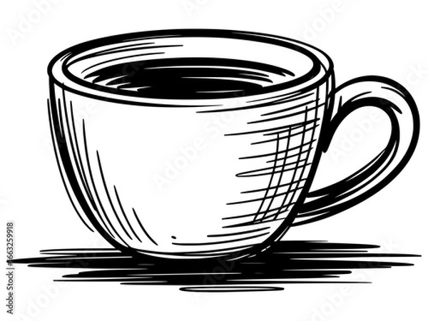Fototapeta Espresso cup on saucer cafe beverage service sketch