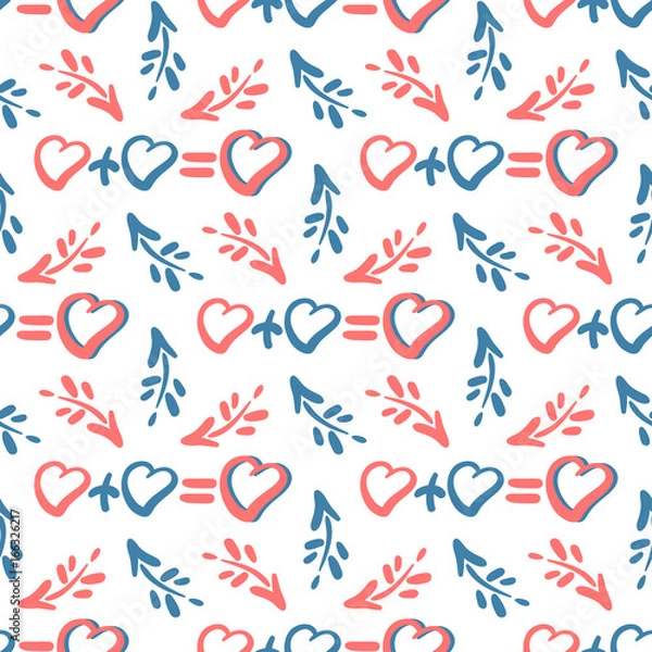 Fototapeta  Background for Valentines day, wedding invitation. Seamless pattern  with hand drawn  heart, arrows. Design  for greeting card, scrapbooking
