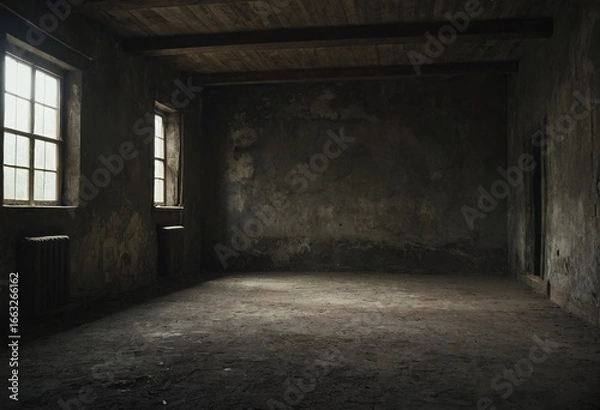 Fototapeta Portrait of an empty old rustic room with natural light