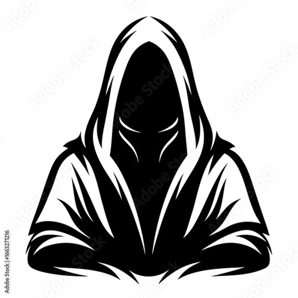 Obraz Mysterious hooded figure in black and white vector art illustration