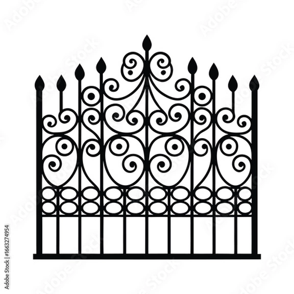 Obraz Decorative Wrought Iron Fence Vector Silhouette Elegant Black Ornamental Design