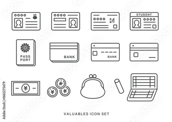 Obraz 貴重品・身分証明書・カードアイコンセット
