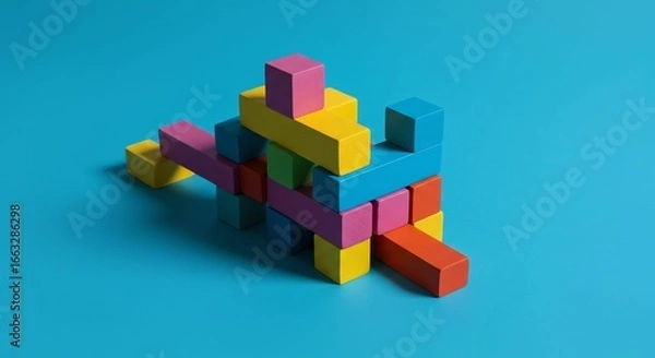 Obraz Colorful Wooden Blocks on a Vibrant Azure Background