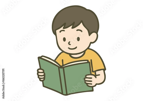 Fototapeta 読書の秋に本を読む男の子のイラスト