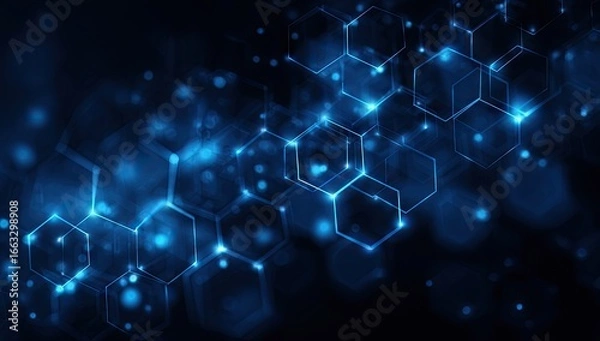 Fototapeta Abstract blue hexagonal network glowing in dark background (1)