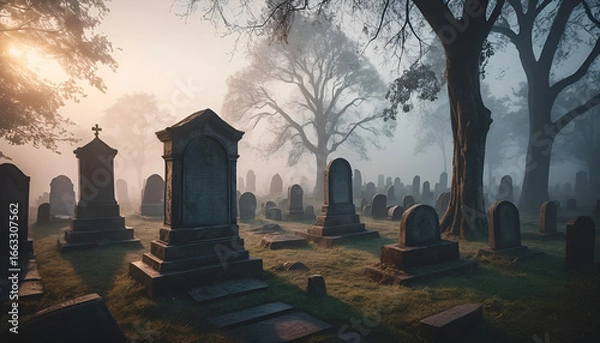 Fototapeta Foggy Graveyard Scene