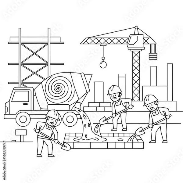Obraz Construction Workers Pouring Concrete A Coloring Page