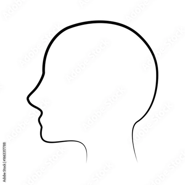 Obraz Human side head outline portrait. Simple sketch line style vector design isolated illustration.