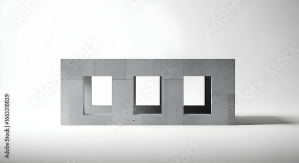Fototapeta Minimalist concrete modular unit with three square openings for architectural