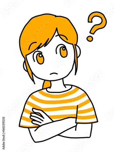 Obraz 腕組みして考える女性（オレンジ）