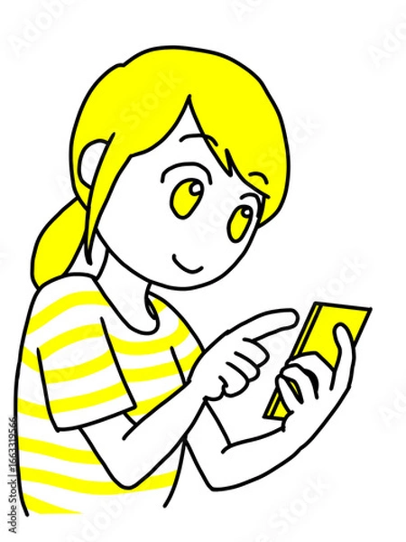 Obraz スマホを操作する女性（黄色）