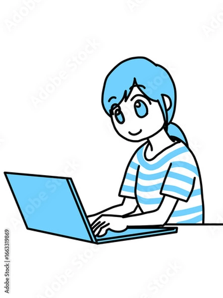 Fototapeta パソコンを使う女性（青）