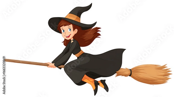 Obraz halloween witch with broom on white